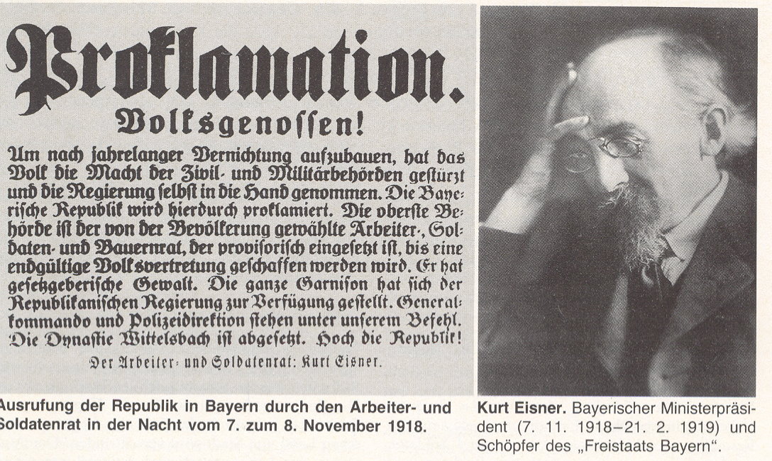 Proklamation der bayrischen Republik durch Kurt Eisner